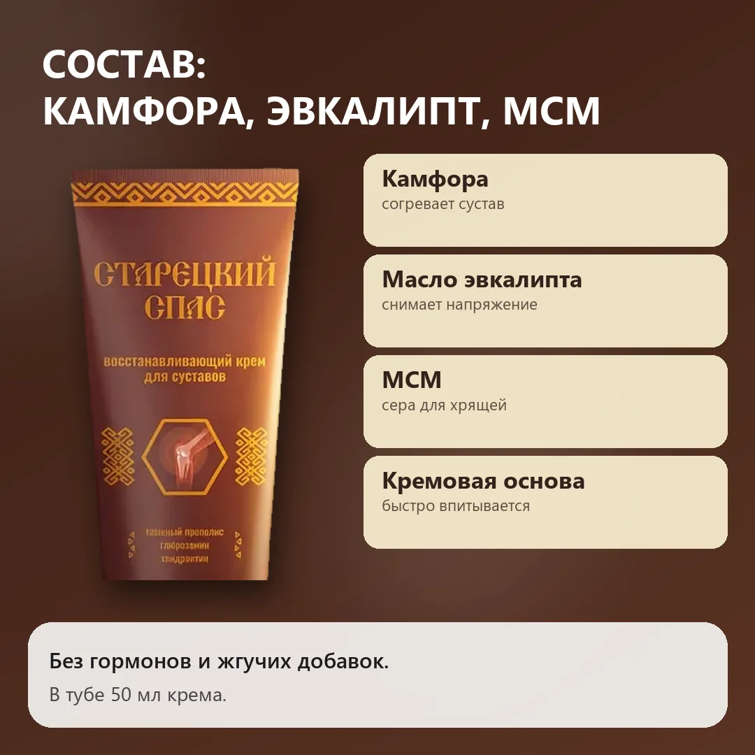 Состав крема Старецкий спас: камфора, эвкалипт и МСМ